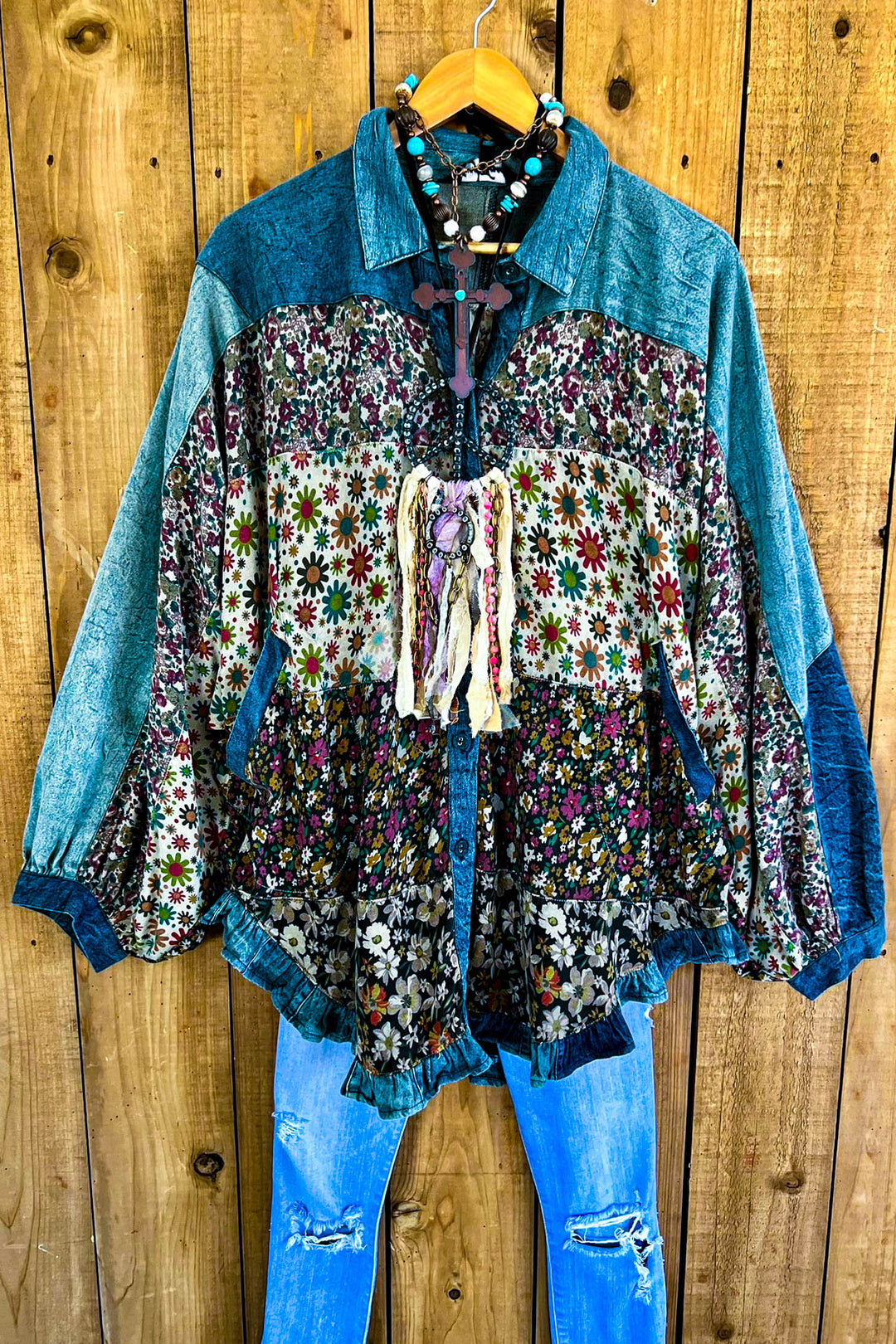 Drift Into Bloom Patchwork Oversized Top Jacket - 100% Cotton