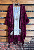 LA VIE BOHEME VELVET BURNOUT KIMONO BURGUNDY