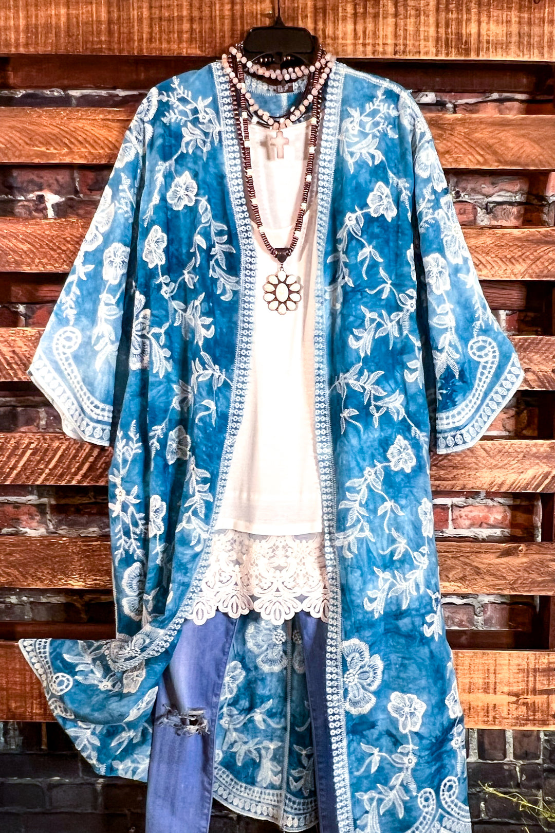 Le Bohemian Magic Dance Aqua Tie Dye Embroidered Kimono