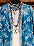 Le Bohemian Magic Dance Tie Dye & Embroidered Kimono in Teal Aqua