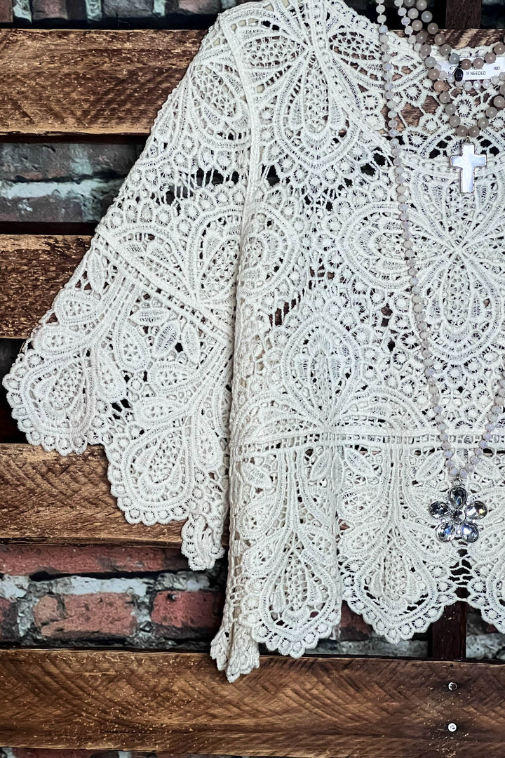 BY THE LIGHT OF THE MOON ROMANCE CROCHET TOP BEIGE