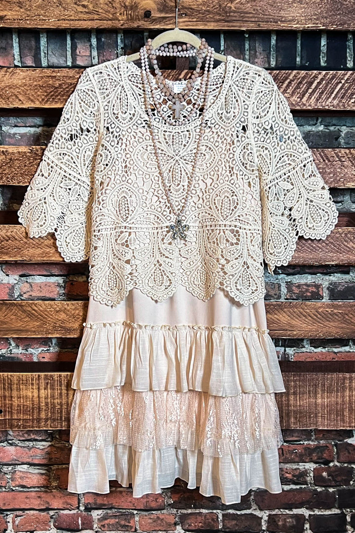 BY THE LIGHT OF THE MOON ROMANCE CROCHET TOP BEIGE