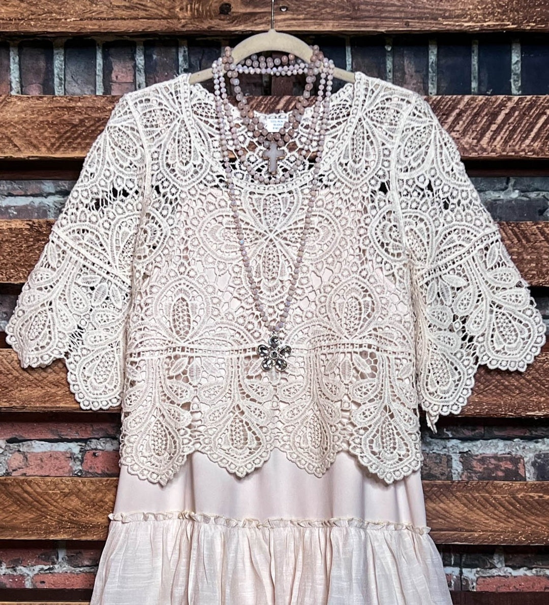BY THE LIGHT OF THE MOON ROMANCE CROCHET TOP BEIGE