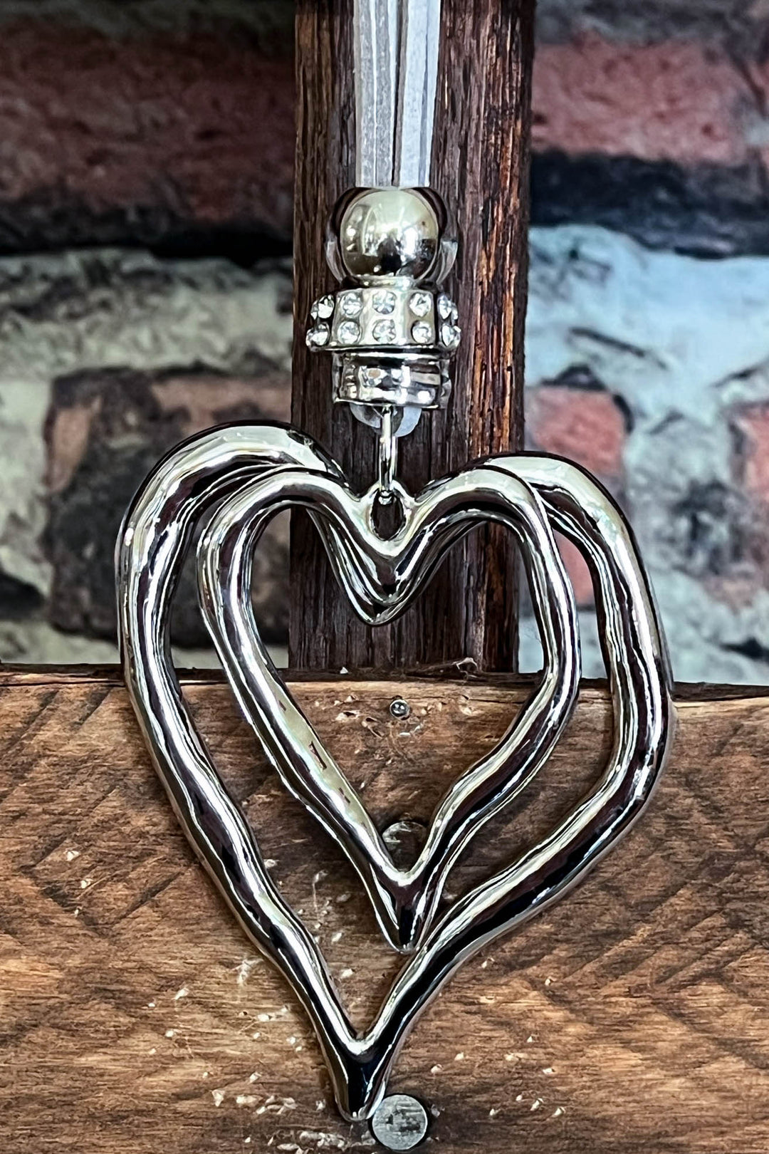 HEART ON HEART 02 PCS SET NECKLACE SILVER & GRAY COLOR