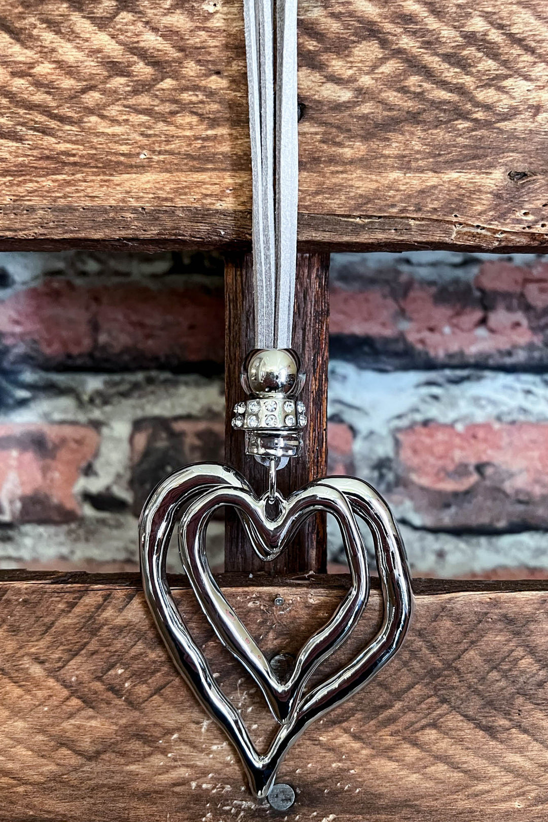 HEART ON HEART 02 PCS SET NECKLACE SILVER & GRAY COLOR