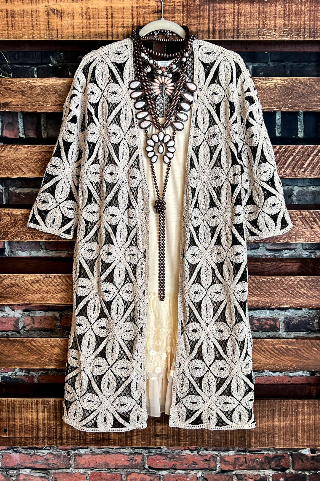 Magic In My Heart 100% Cotton Artisan Cardigan Jacket Beige/Black-------Sale