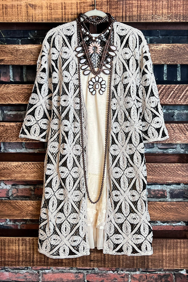 Magic In My Heart 100% Cotton Artisan Cardigan Jacket Beige/Black-------Sale