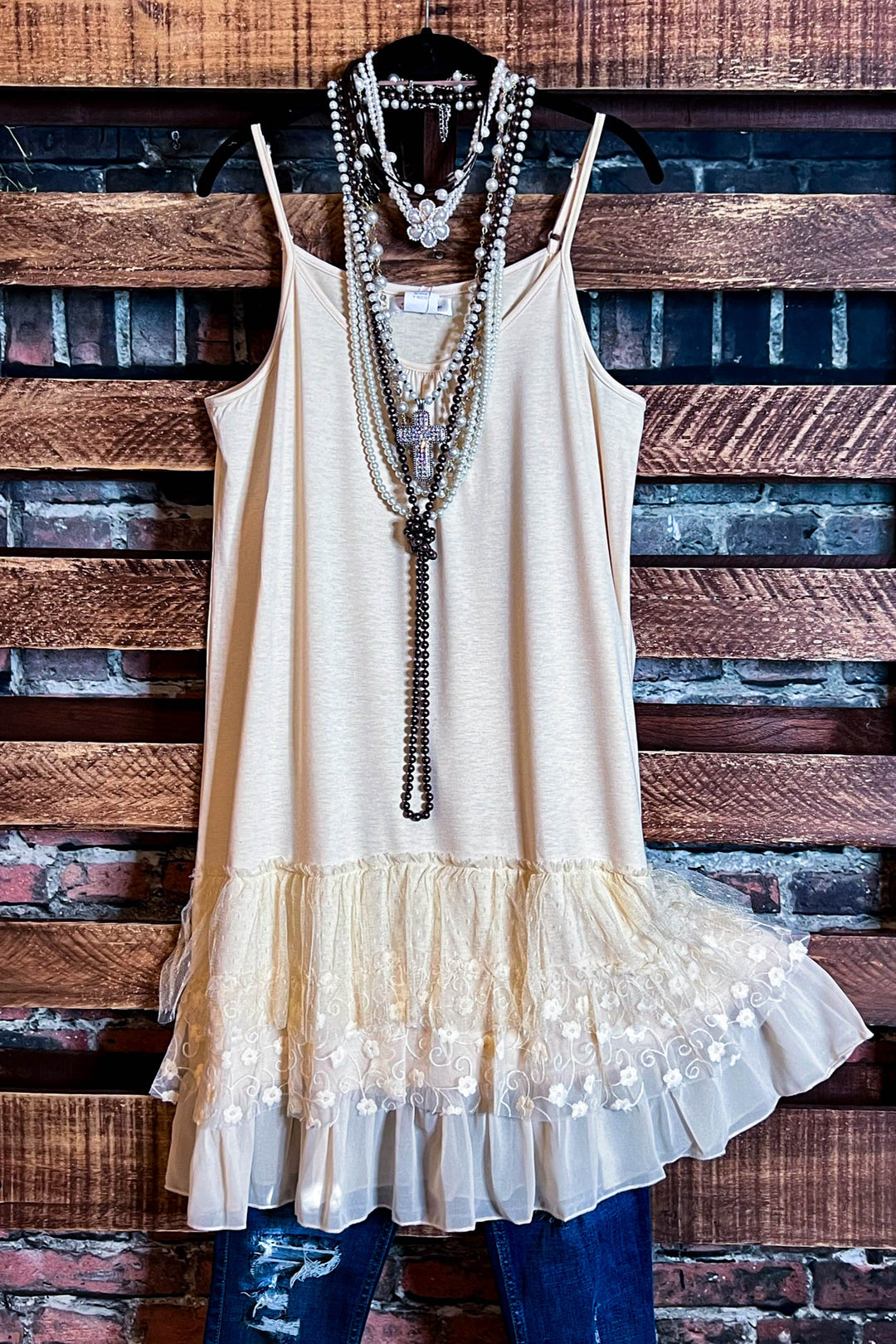 I'M ETERNALLY YOURS LAYERING SLIP DRESS EXTENDER IN BEIGE