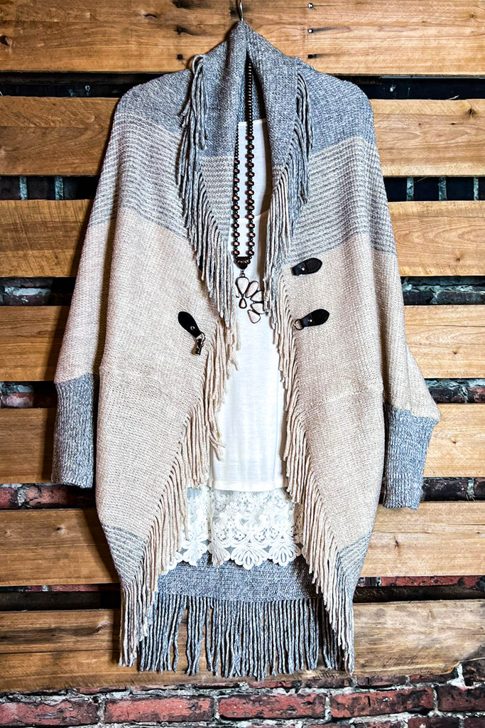 FLEUR D' CACTUS BOHO BLUE & BEIGE CARDIGAN RUANA