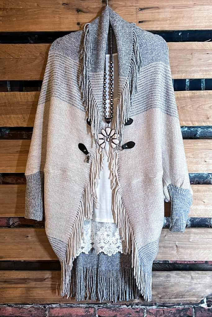 FLEUR D' CACTUS BOHO BLUE & BEIGE CARDIGAN RUANA