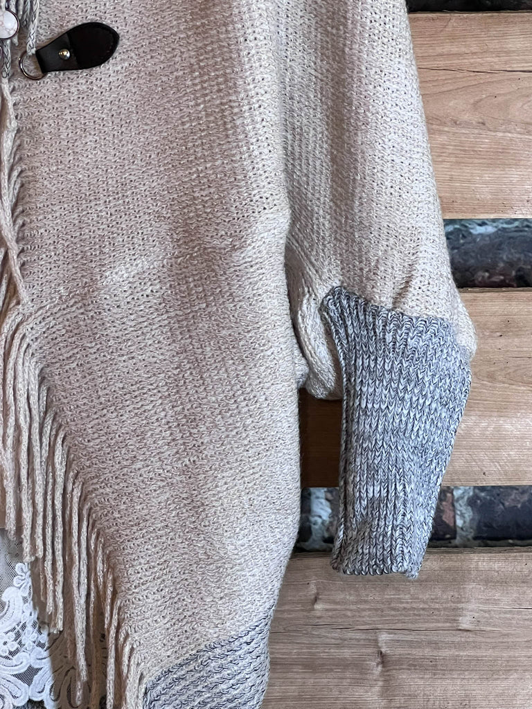 FLEUR D' CACTUS BOHO BLUE & BEIGE CARDIGAN RUANA