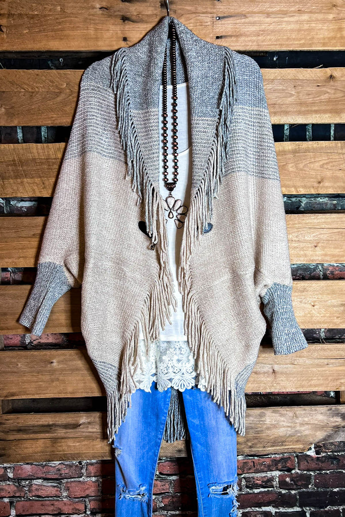 FLEUR D' CACTUS BOHO BLUE & BEIGE CARDIGAN RUANA