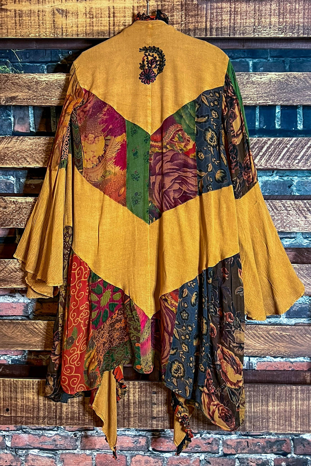 MAGIC OF NEW BEGINNINGS PEASANT KIMONO IN CAMEL & MULTI-COLOR