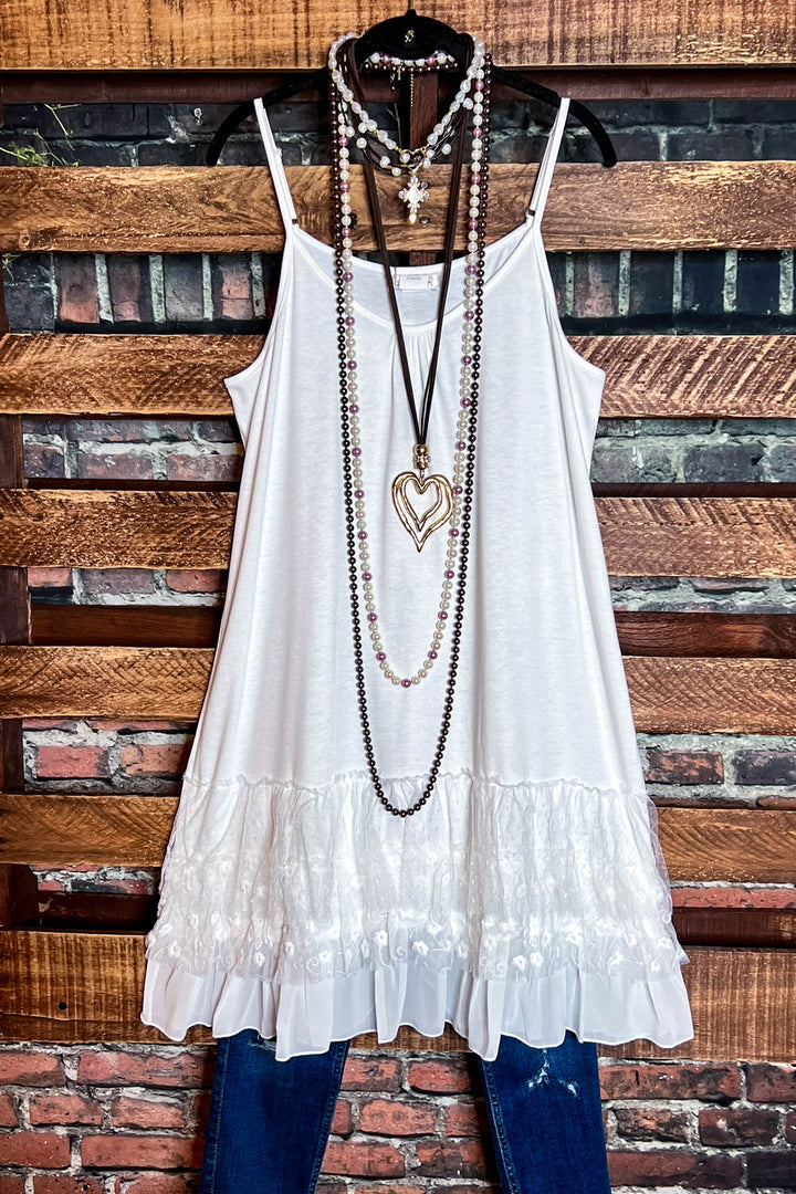 I'M ETERNALLY YOURS LACE SLIP DRESS EXTENDER WHITE