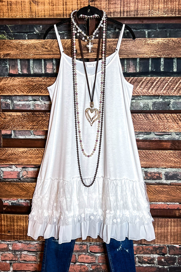 I'M ETERNALLY YOURS LACE SLIP DRESS EXTENDER WHITE