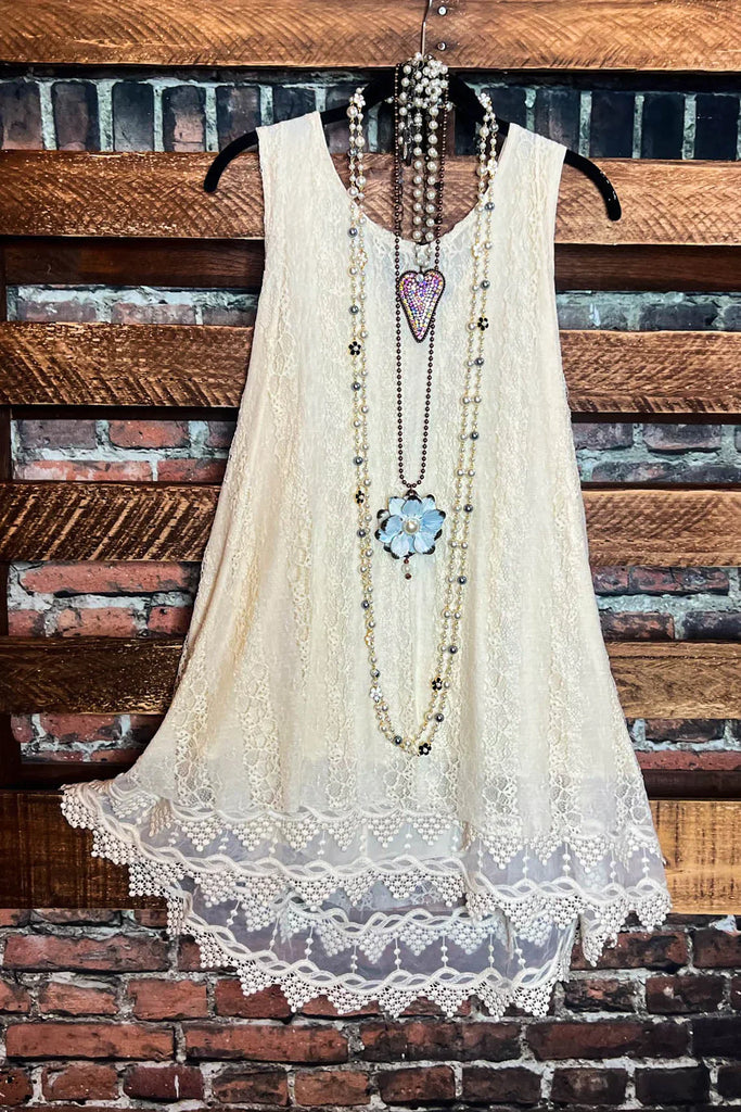 LOST IN LOVE BEIGE LACE TUNIC DRESS