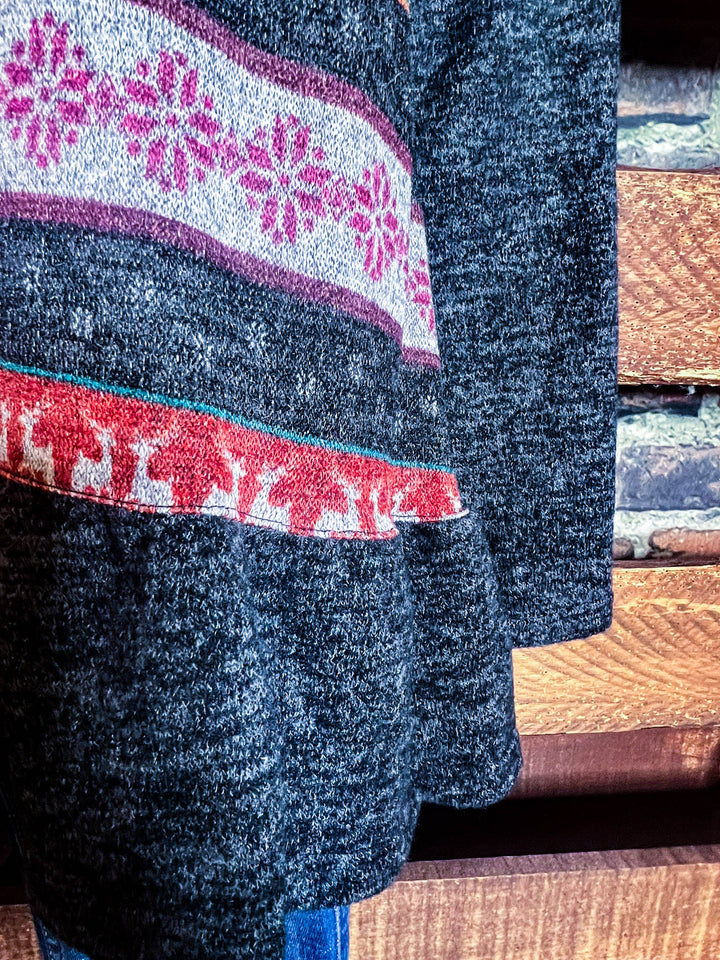 That Cozy Feeling Hoodie Sweater Tunic Charcoal & Multi-Color------Sale