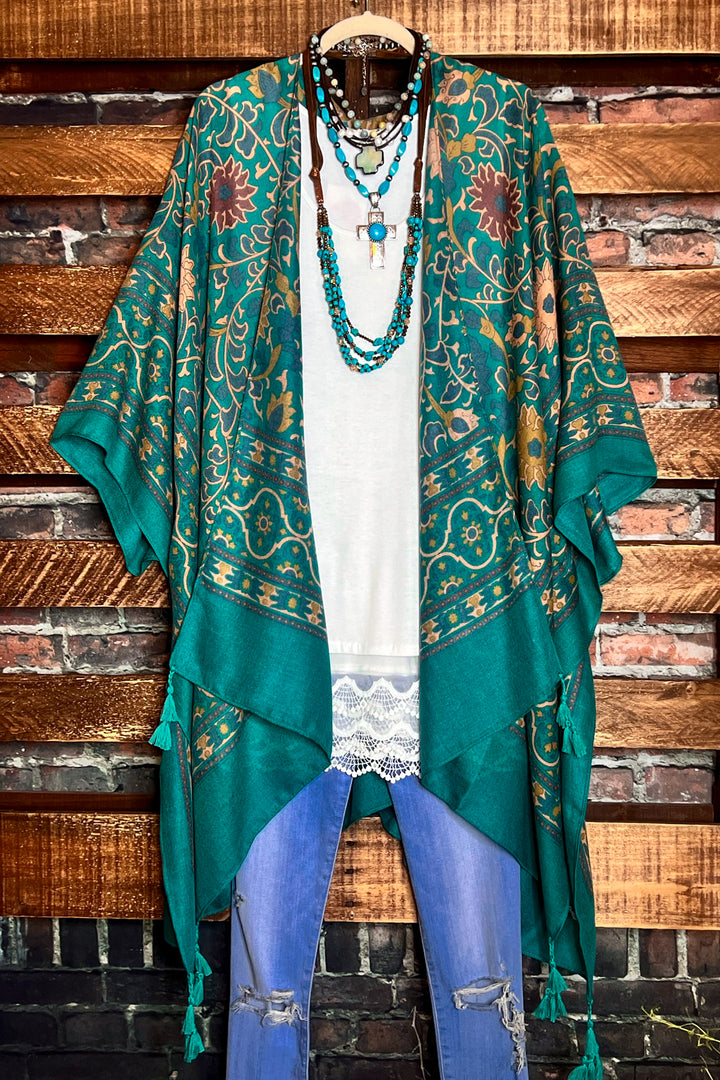 TICKETS TO PARADISE BOHO KIMONO IN EMERALD GREEN
