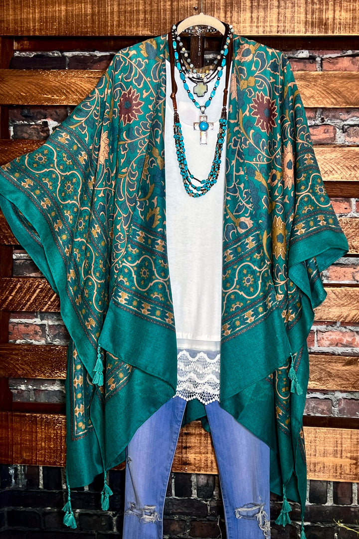 TICKETS TO PARADISE BOHO KIMONO IN EMERALD GREEN