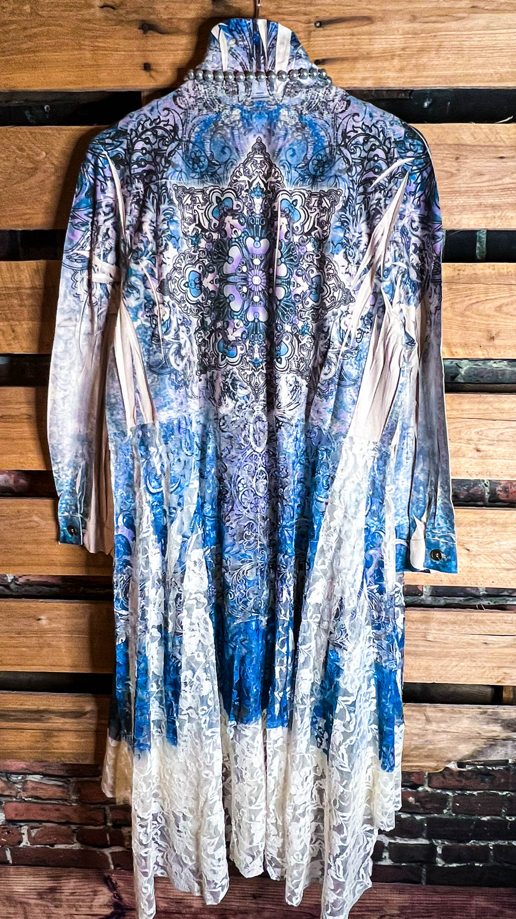 MAGIC OF CHOOSING JOY LACE & SUEDE SHIRT DRESS JACKET IN NAVY BLUE