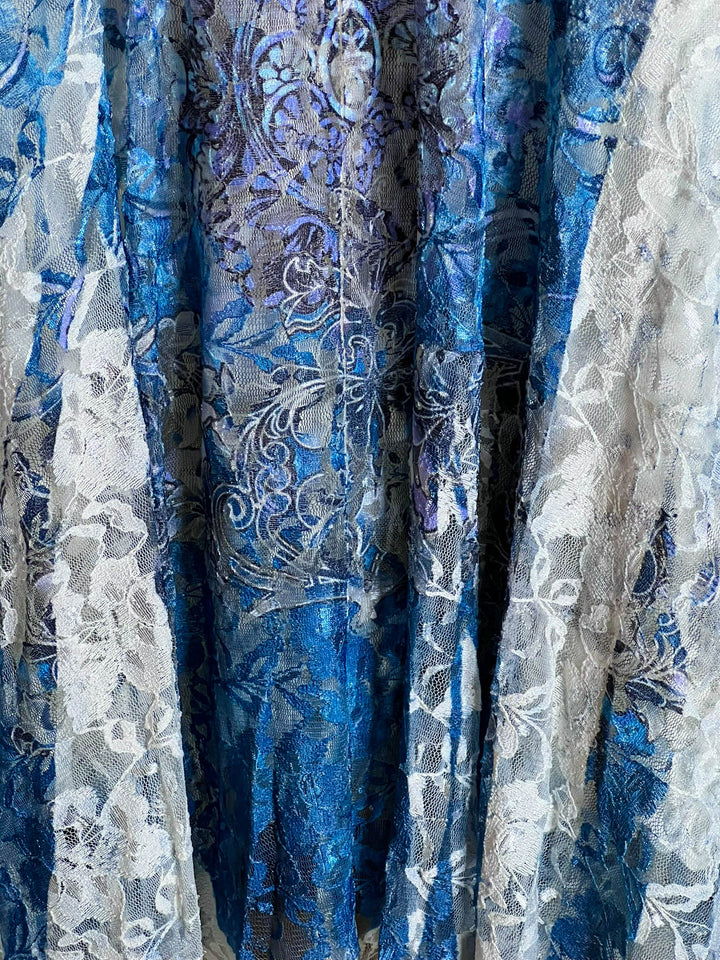 MAGIC OF CHOOSING JOY LACE & SUEDE SHIRT DRESS JACKET IN NAVY BLUE