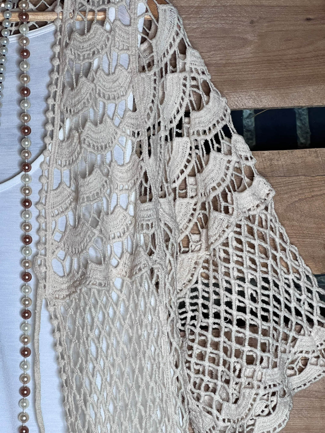 LOVELY DAYS CROCHET CARDIGAN IN BEIGE NATURAL