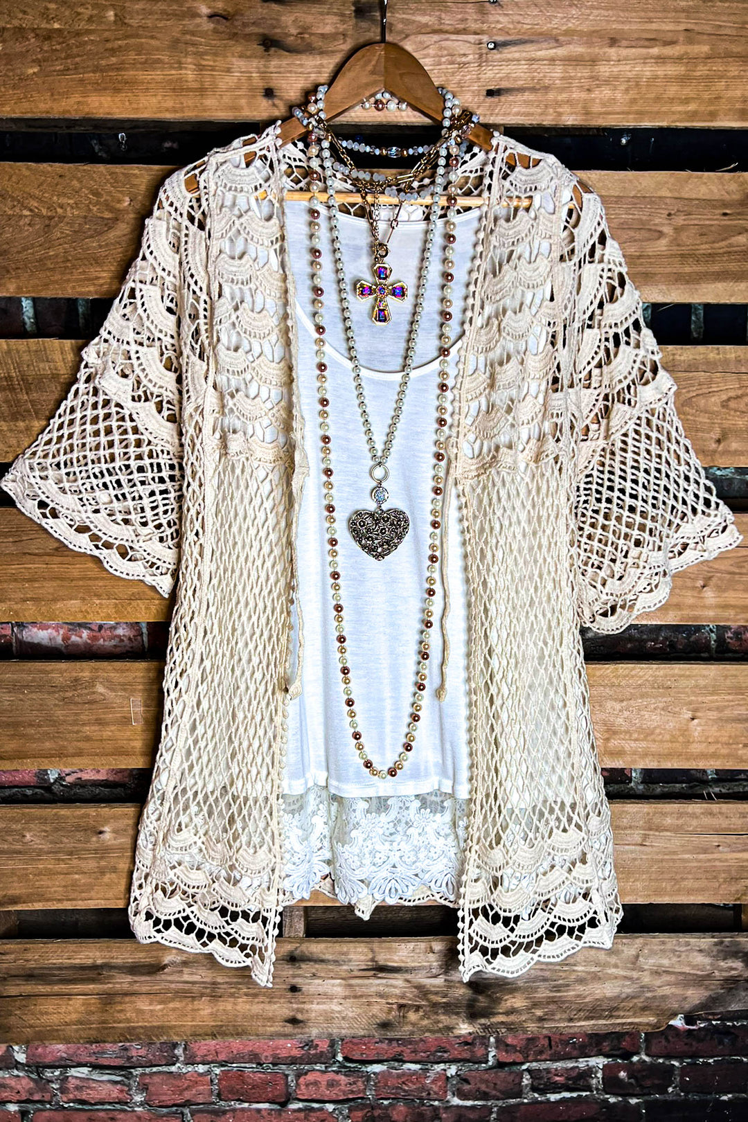 LOVELY DAYS CROCHET CARDIGAN IN BEIGE NATURAL