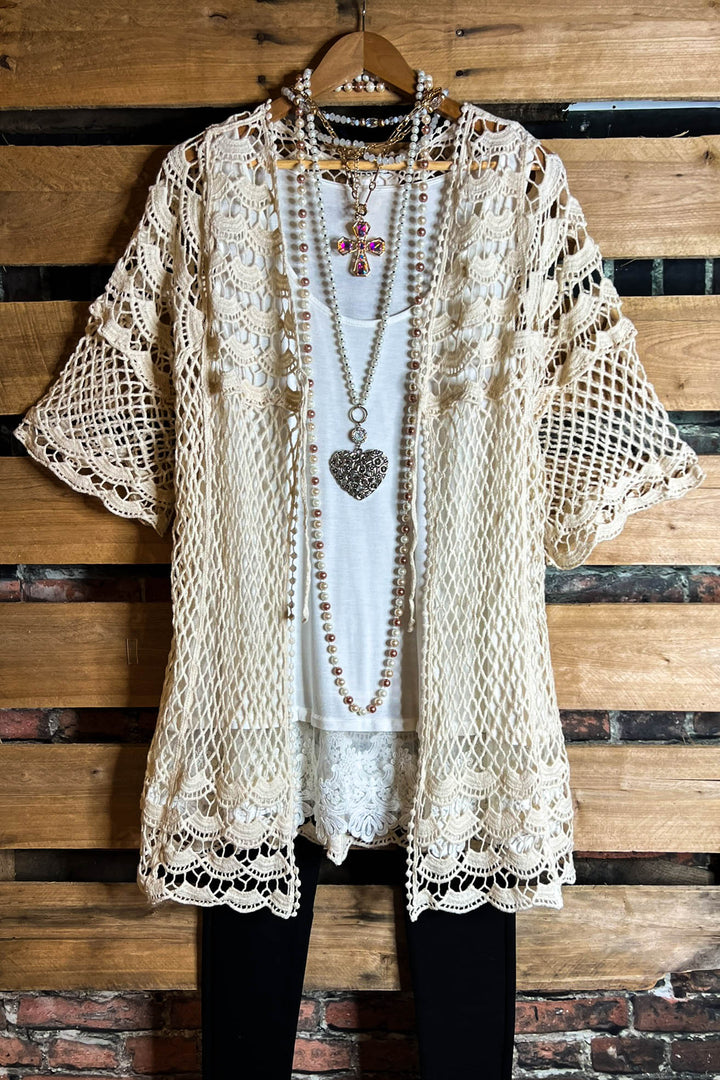 LOVELY DAYS CROCHET CARDIGAN IN BEIGE NATURAL