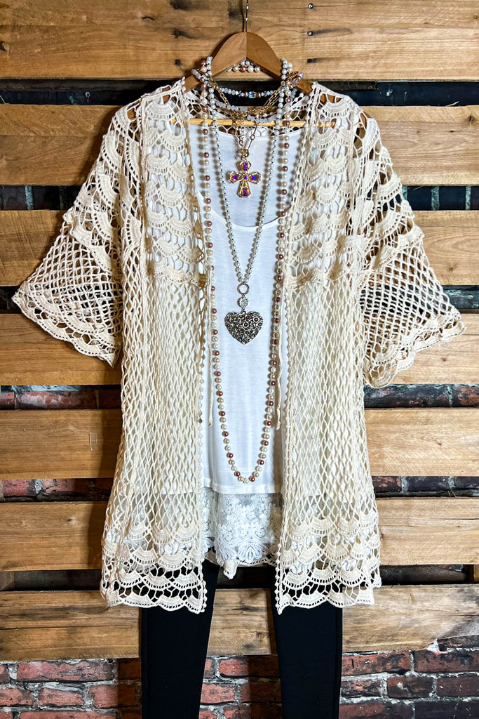 LOVELY DAYS CROCHET CARDIGAN IN BEIGE NATURAL
