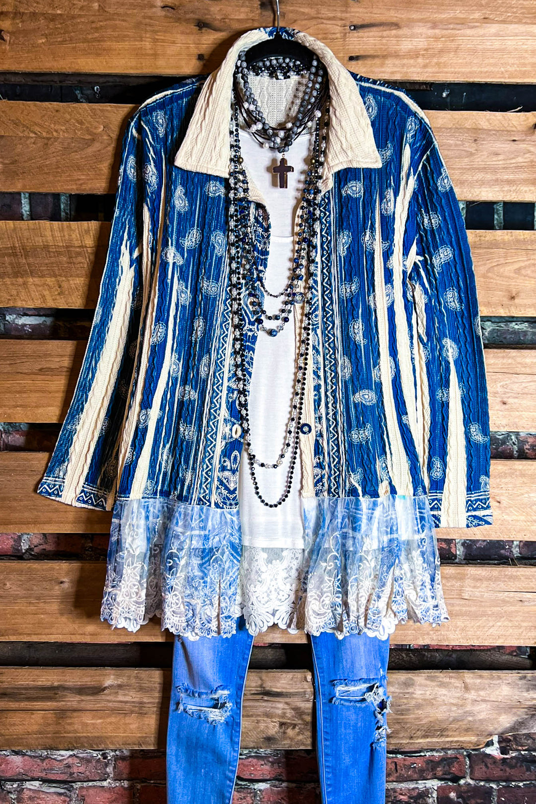 Something Good Royal Blue Paisley Embellished Jacket