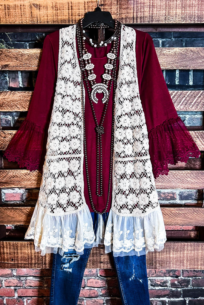 ALWAYS MY SWEETEST LOVE LACE AND CROCHET VEST IN BEIGE