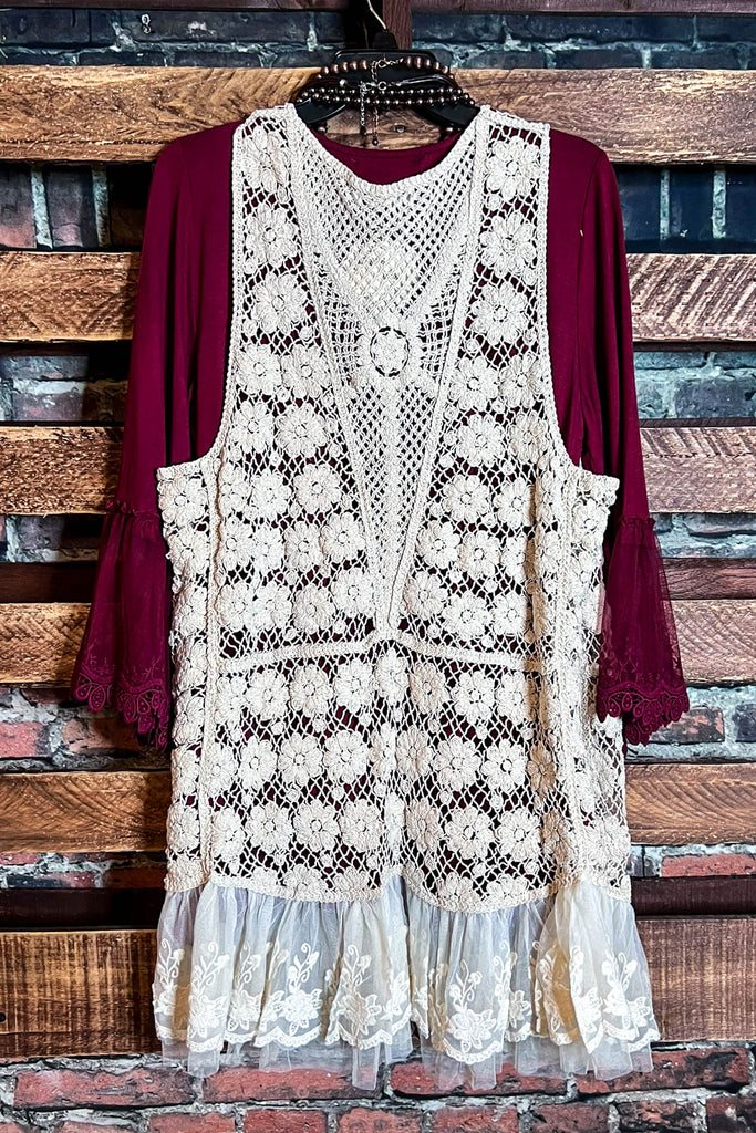 ALWAYS MY SWEETEST LOVE LACE AND CROCHET VEST IN BEIGE