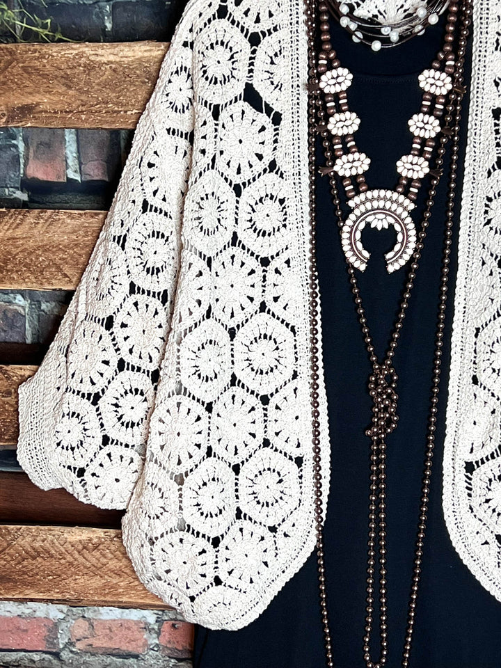 A LOVE THAT WILL LAST FOREVER 100% COTTON CROCHET CARDIGAN BEIGE NATURAL