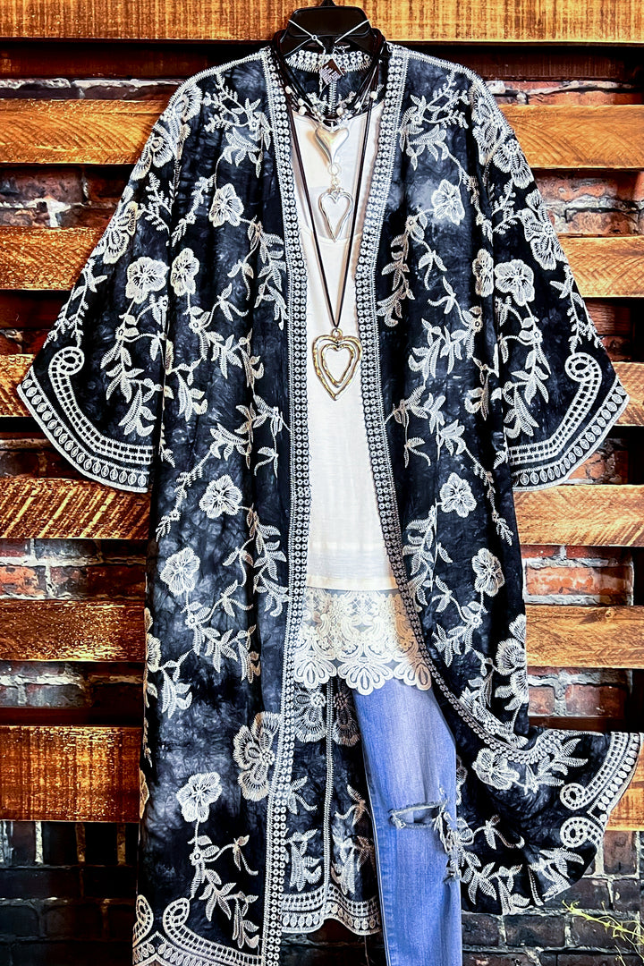 Le Bohemian Magic Dance Black Tie Dye Embroidered Kimono