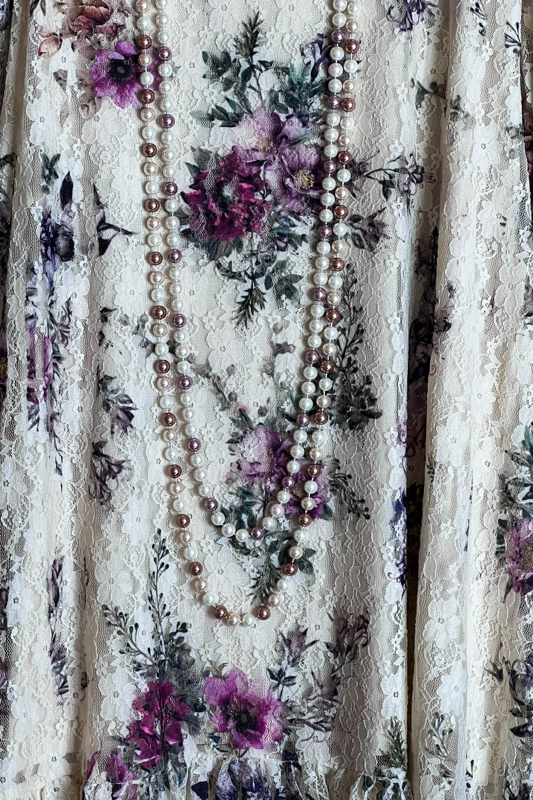 Best Of You Fab Lace Floral Dress Tunic Beige & Multi-Color