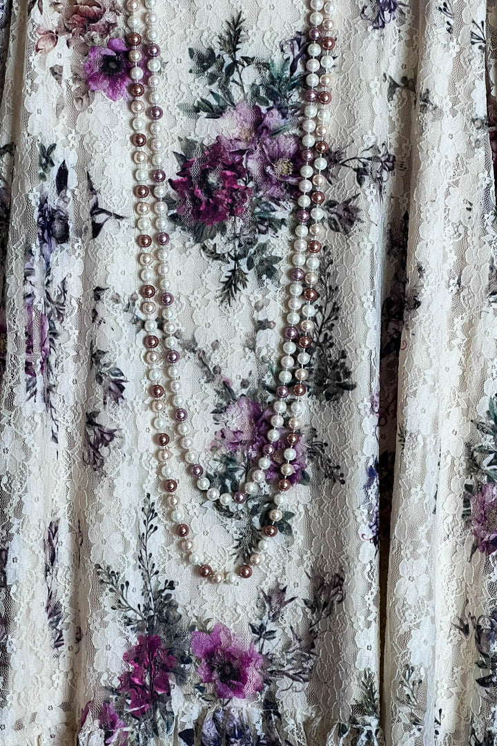 Best Of You Fab Lace Floral Dress Tunic Beige & Multi-Color