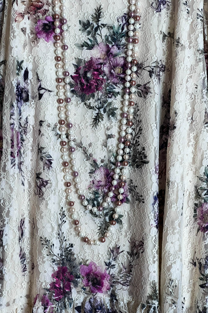 LIKE AN ENCHANTED DREAM FAB FLORAL DRESS-TUNIC IN BEIGE & MULTI-COLOR