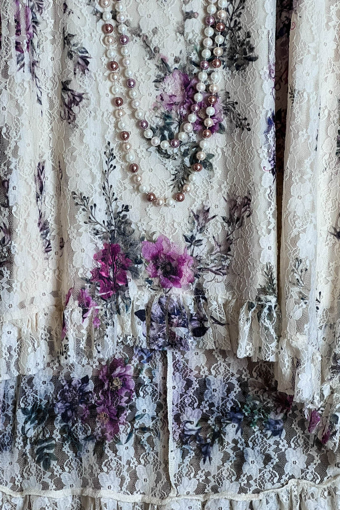 LIKE AN ENCHANTED DREAM FAB FLORAL DRESS-TUNIC IN BEIGE & MULTI-COLOR