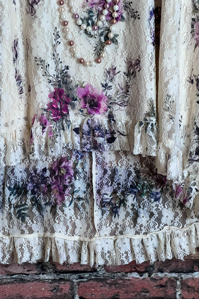 LIKE AN ENCHANTED DREAM FAB FLORAL DRESS-TUNIC IN BEIGE & MULTI-COLOR