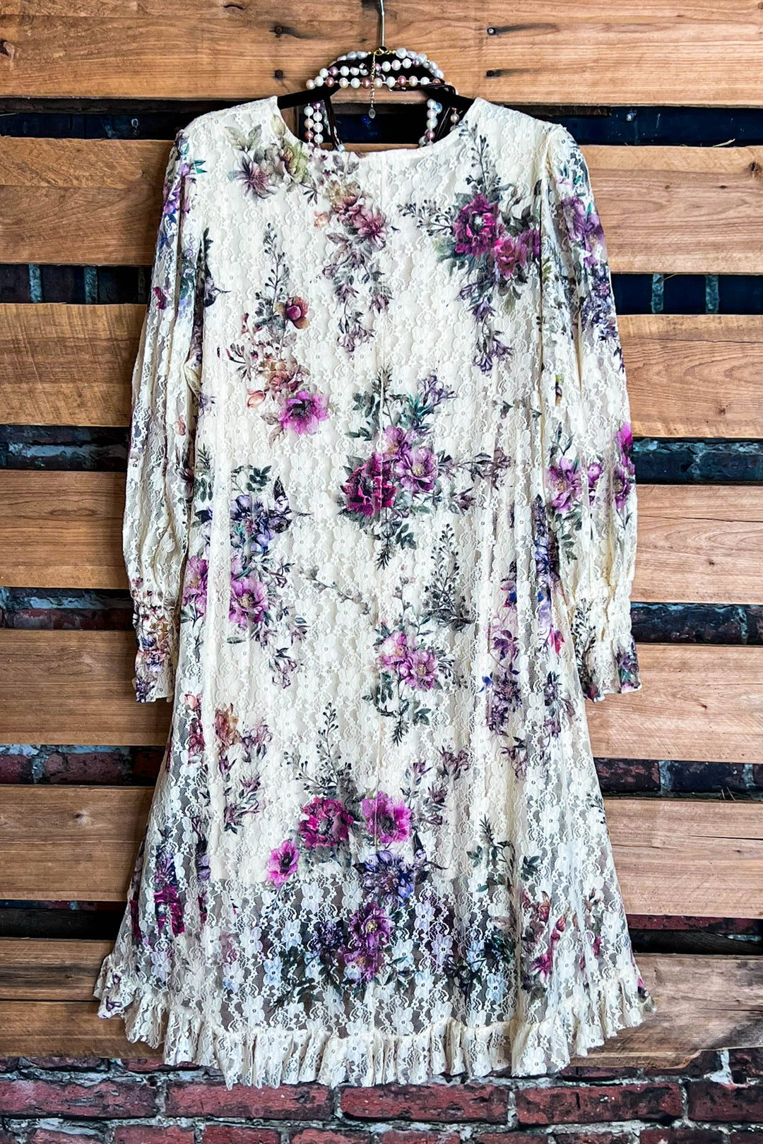 Best Of You Fab Lace Floral Dress Tunic Beige & Multi-Color
