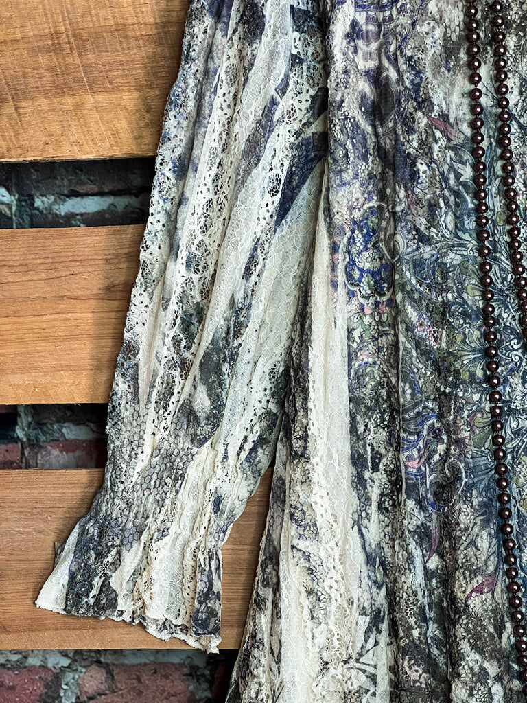 EVENING GARDEN DRESS-TUNIC IN BROWN & OLIVE MULTI-COLOR