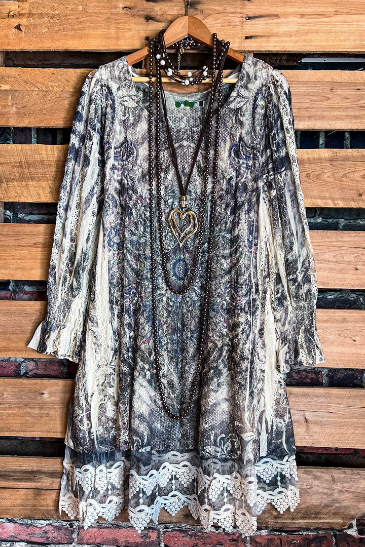 Perfectly WOonderful  Lace Dress Tunic In Brown & Olive