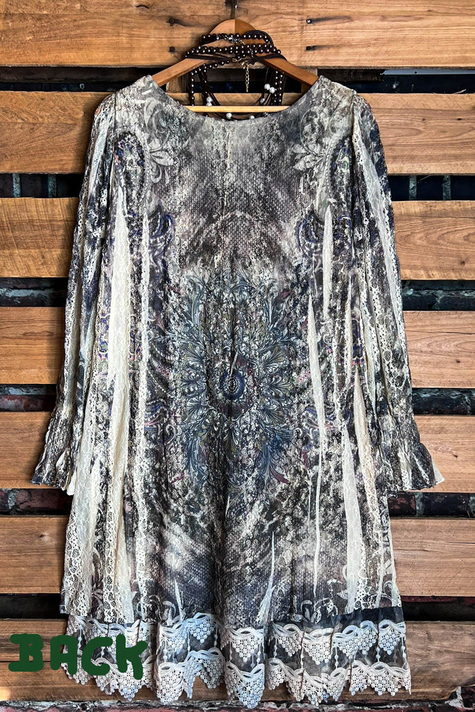 EVENING GARDEN DRESS-TUNIC IN BROWN & OLIVE MULTI-COLOR