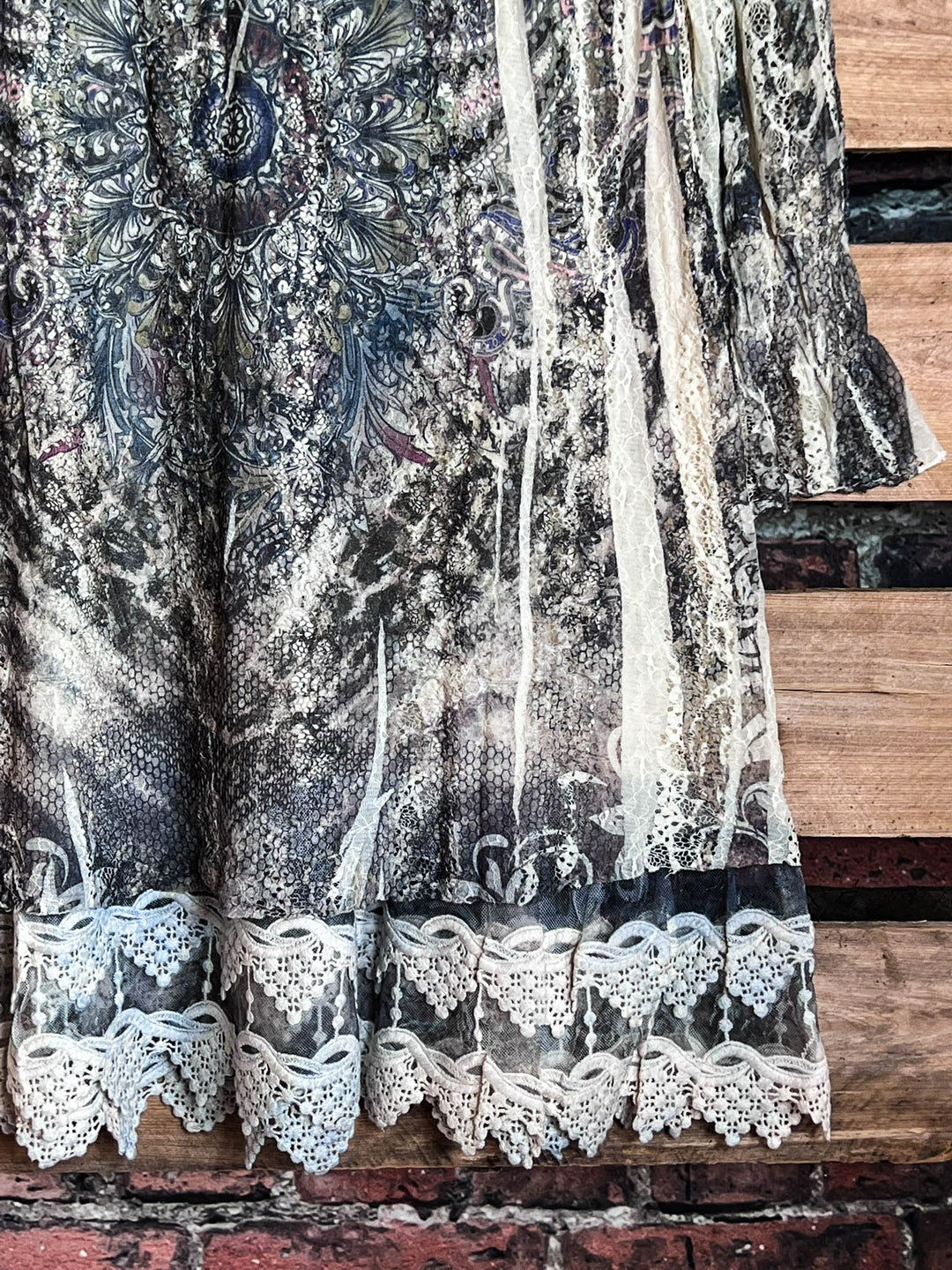 Perfectly WOonderful  Lace Dress Tunic In Brown & Olive