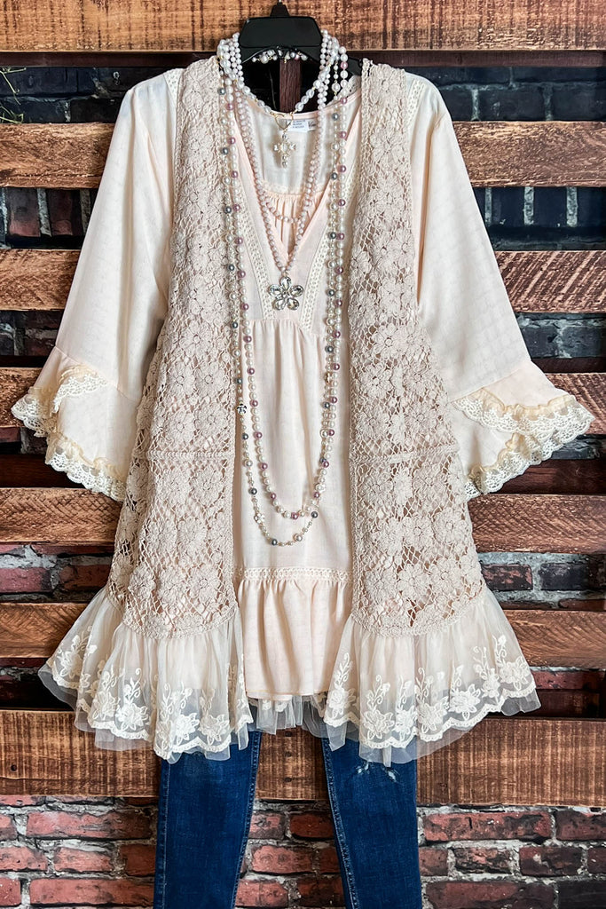 ALWAYS MY SWEETEST LOVE LACE AND CROCHET VEST IN BEIGE