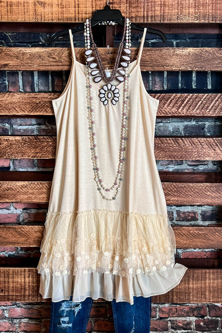 I'M ETERNALLY YOURS LAYERING SLIP DRESS EXTENDER IN BEIGE