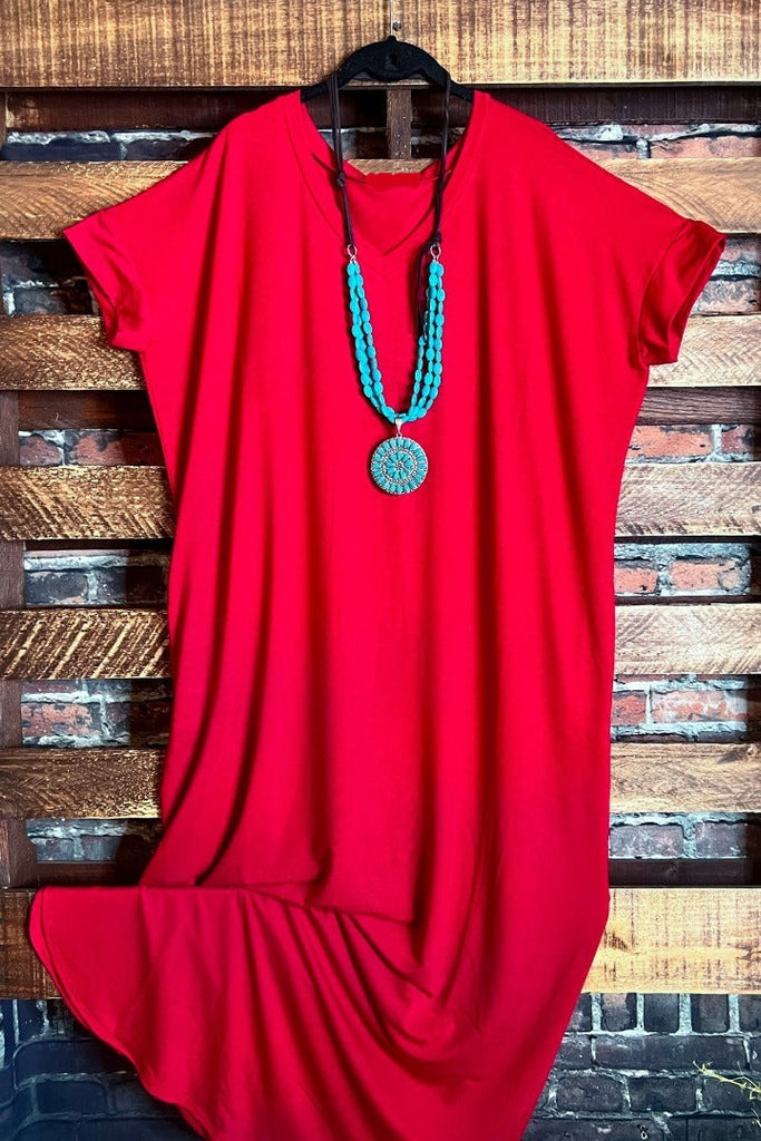 DEFINE COMFORT RED RUBY MAXI DRESS W/ POCKETS