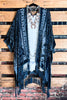 LA VIE BOHEME VELVET BURNOUT KIMONO IN SLATE BLUE TONES