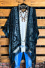 LA VIE BOHEME VELVET BURNOUT KIMONO IN SLATE BLUE TONES