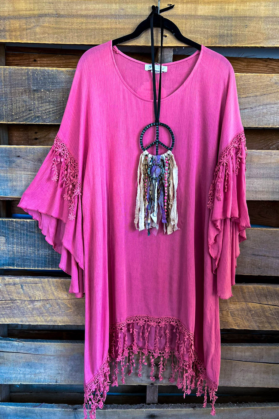 Secrets Of The Heart Floral Fringe Tunic In Blush Rose